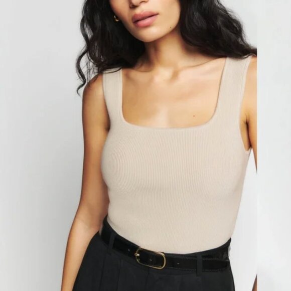 Reformation Julia Ribbed Tank Tan - Picture 2 of 4